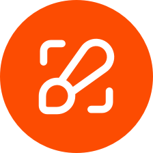 White paintbrush tool icon on orange circle background.